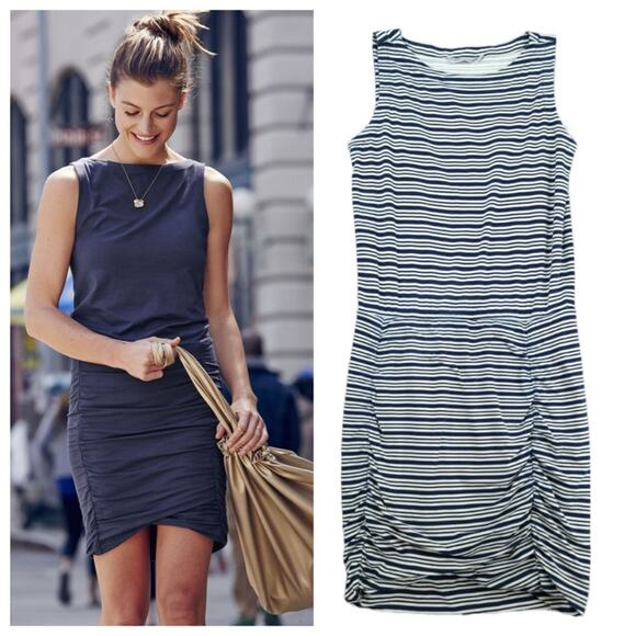 Athleta Tulip Striped Ruched Bodycon Dress, EUC, Size Medium, MSRP $108 - Picture 1 of 11